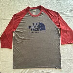 The North Face Men's Red and Gray Raglan Tee